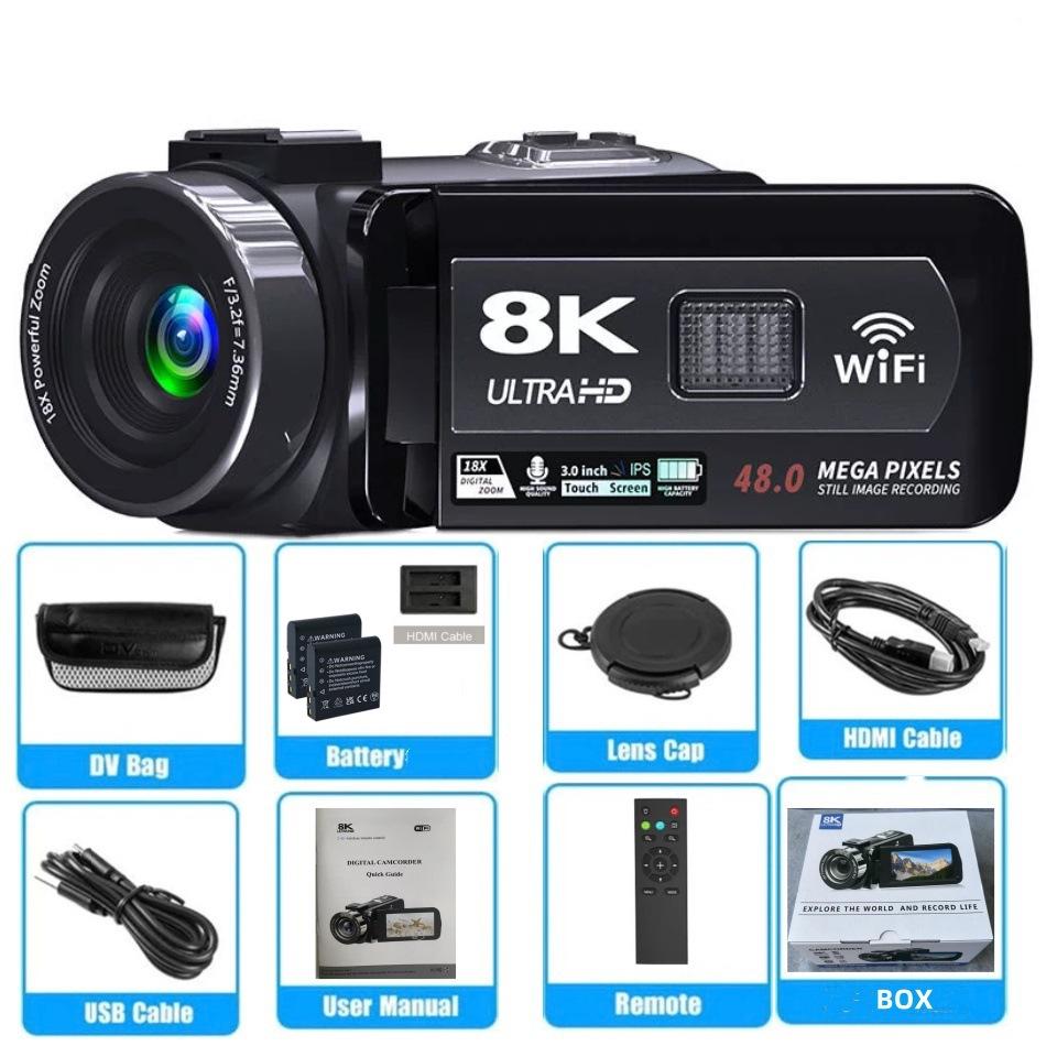8K Handheld Digital Camcorder, 64MP, Remote-Controlled for Outdoor Photography