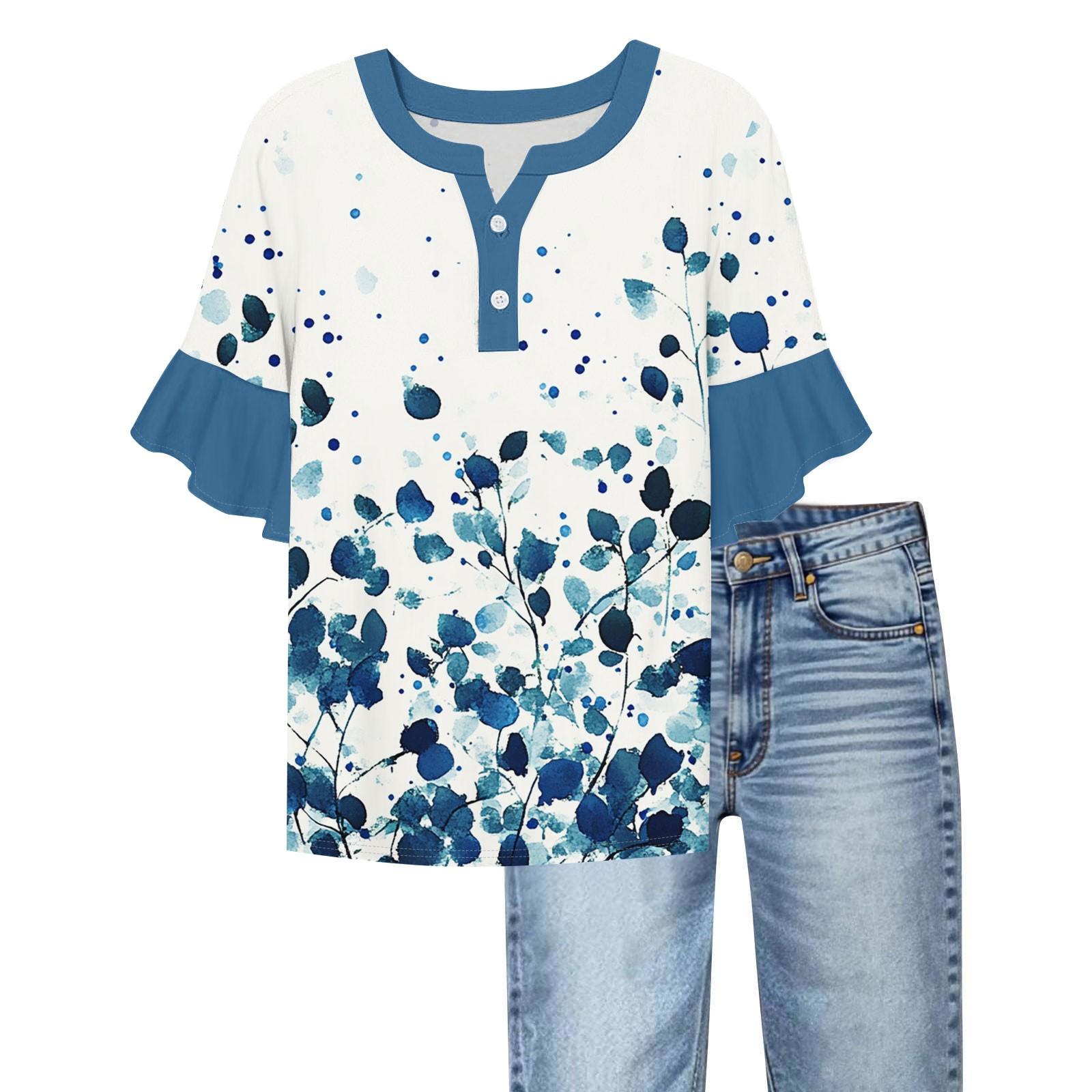 Women s Casual Fashion V-neck Ruffled Sleeves Loose Versatile Color Short Sleeves S белый