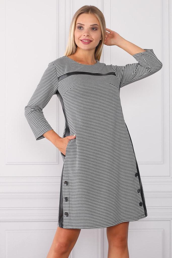 Damen Übergröße Kleid Gestreiftes und Lederdetailliertes Kleid