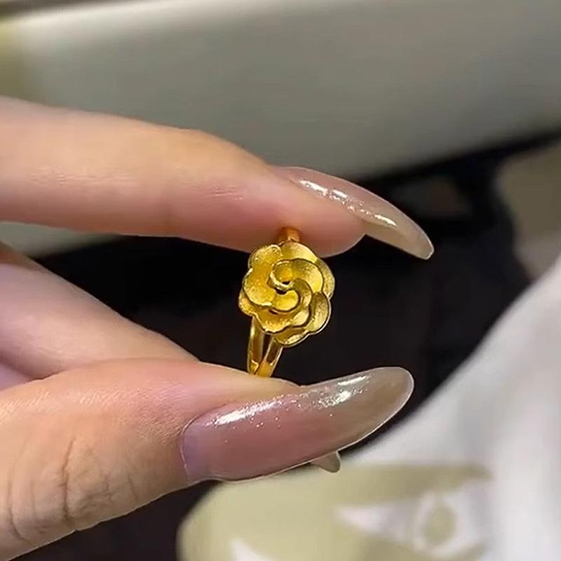 

Antique gold craftsmanship frosted floral rings for women simple luxurious fashionable rose ring adjustable party jewelry gift золотой