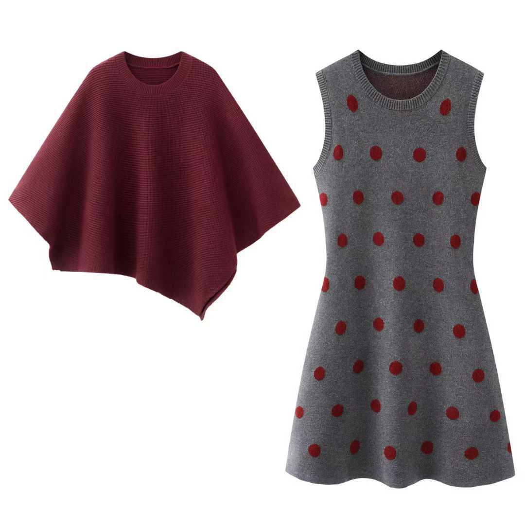

Red Shawl Cloak Dress Set for Autumn/Winter Women s Outerwear (KSB2512002) Small