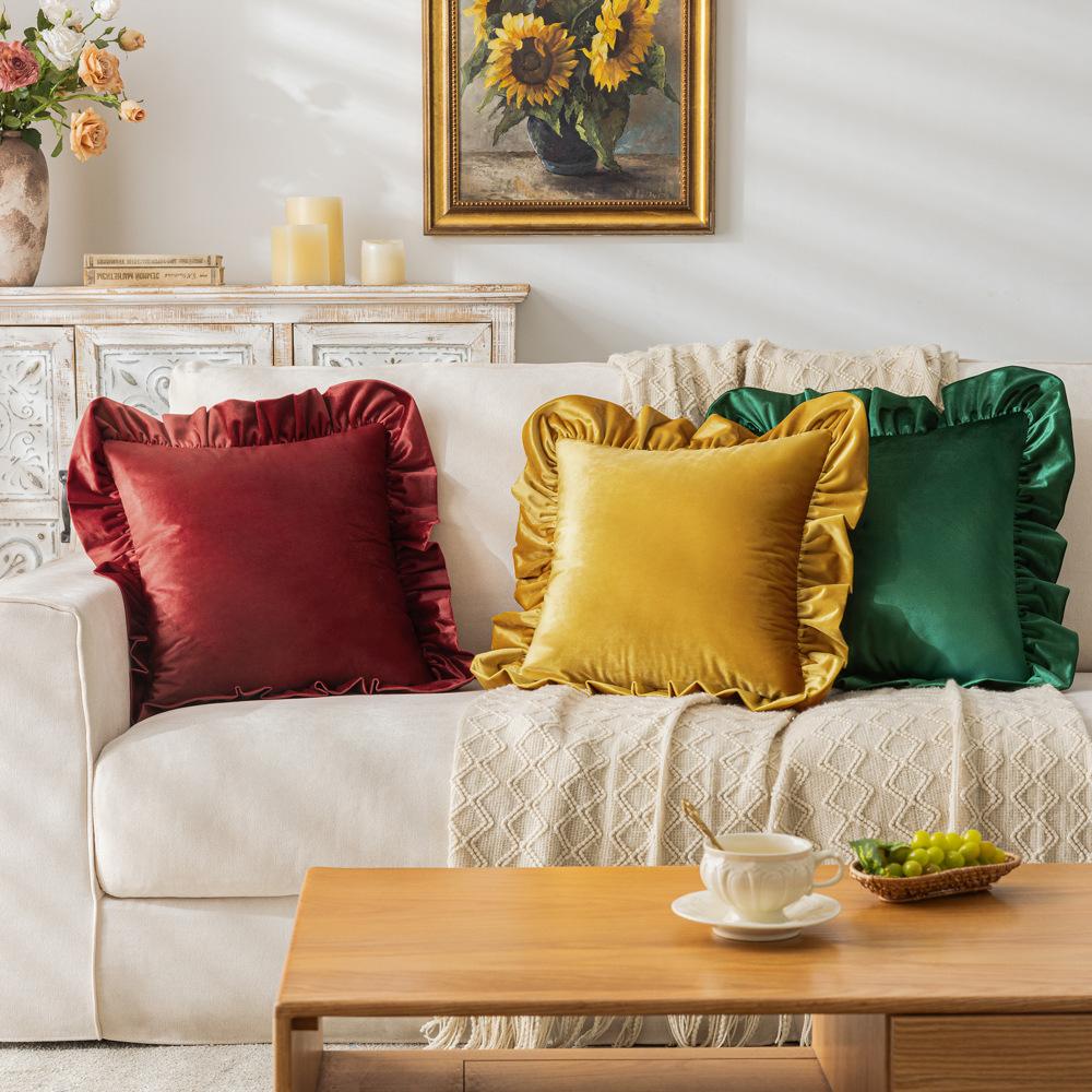 Italian Velvet Ruffled Pillow Case Ins Style Living Room Sofa Pillow Cushion Cover Festive Ornament Pillow Case