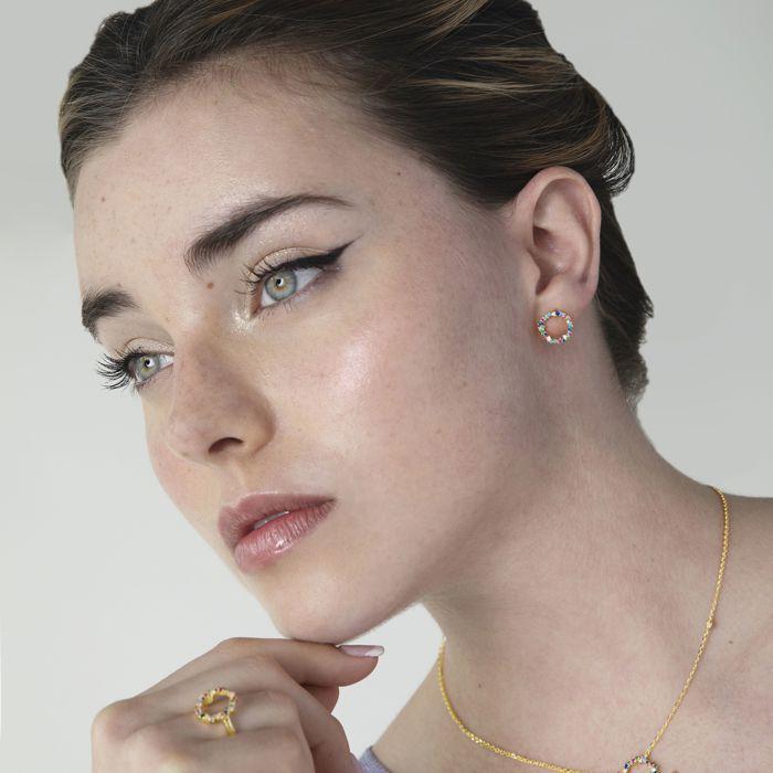 Boucles d'oreilles - Luxenter - Thilak - Argent 925 - Zircon multicolore - Or jaune 18 carats