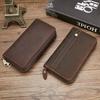 Men Genuine Crazy Horse Leather Long Wallet Vintage Zippered Phone Pocket Multi Compartment High Capacity Organizer Clutch Bag