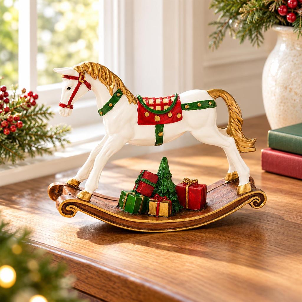Christmas Decoration Resin Rocking Horse Figurine for Home Decor, Holiday Tabletop Ornament
