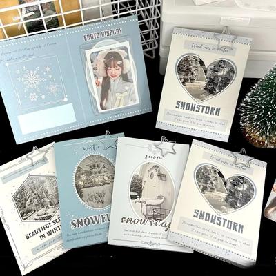 10Pcs INS Fresh Winter Snow Folding Card Back Korean Kpop Idol 3-inch Photocard DIY Packing Fixed Cardboard Girls Cute Packaging
