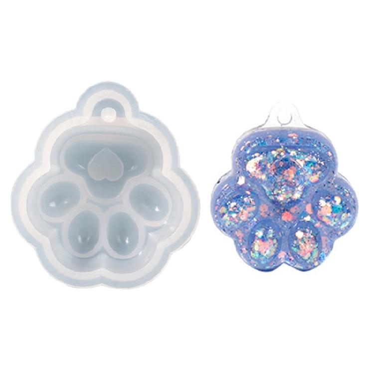 Keychain Silicone Resin Molds,Cats Paw Resin Mold with Hole Pendant charm Mold Jewelry Casting Mold DIY Crafts Tool