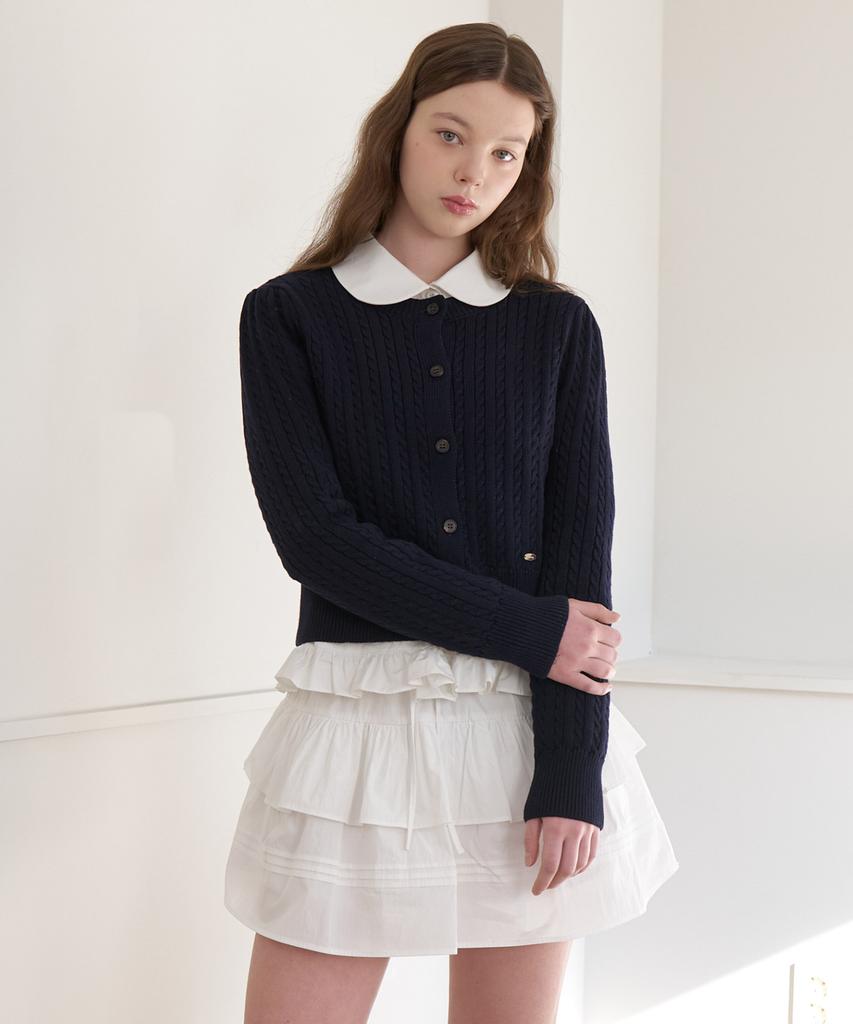 Cluny Soft Cable Knit Button Cardigan - Navy