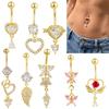 European & American Zirconia Butterfly Navel Ring with Heart Pendant