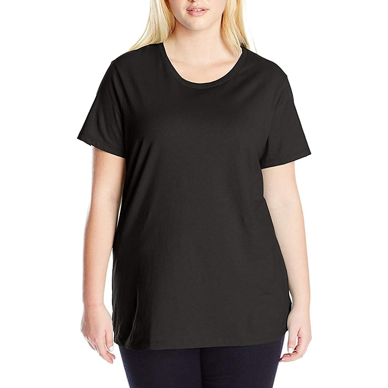 

Women Fashion Color Short Sleeve T-Shirt Plus Size Round Neck Tops XL чёрный