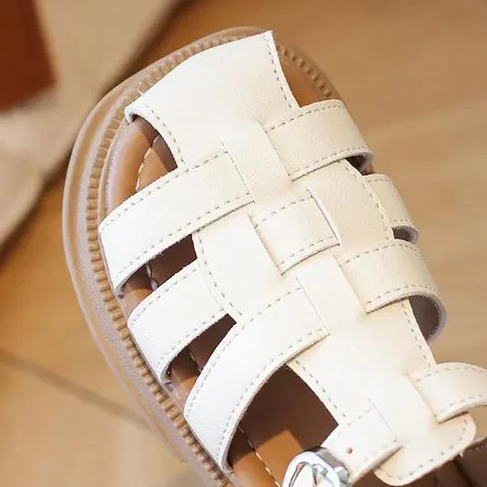 Children Sandals Braided Hollow-out Pure Color Girl's Summer Sliders 26-36 Fashion Platform Sandal Chic Kids Shoes Girl I01209