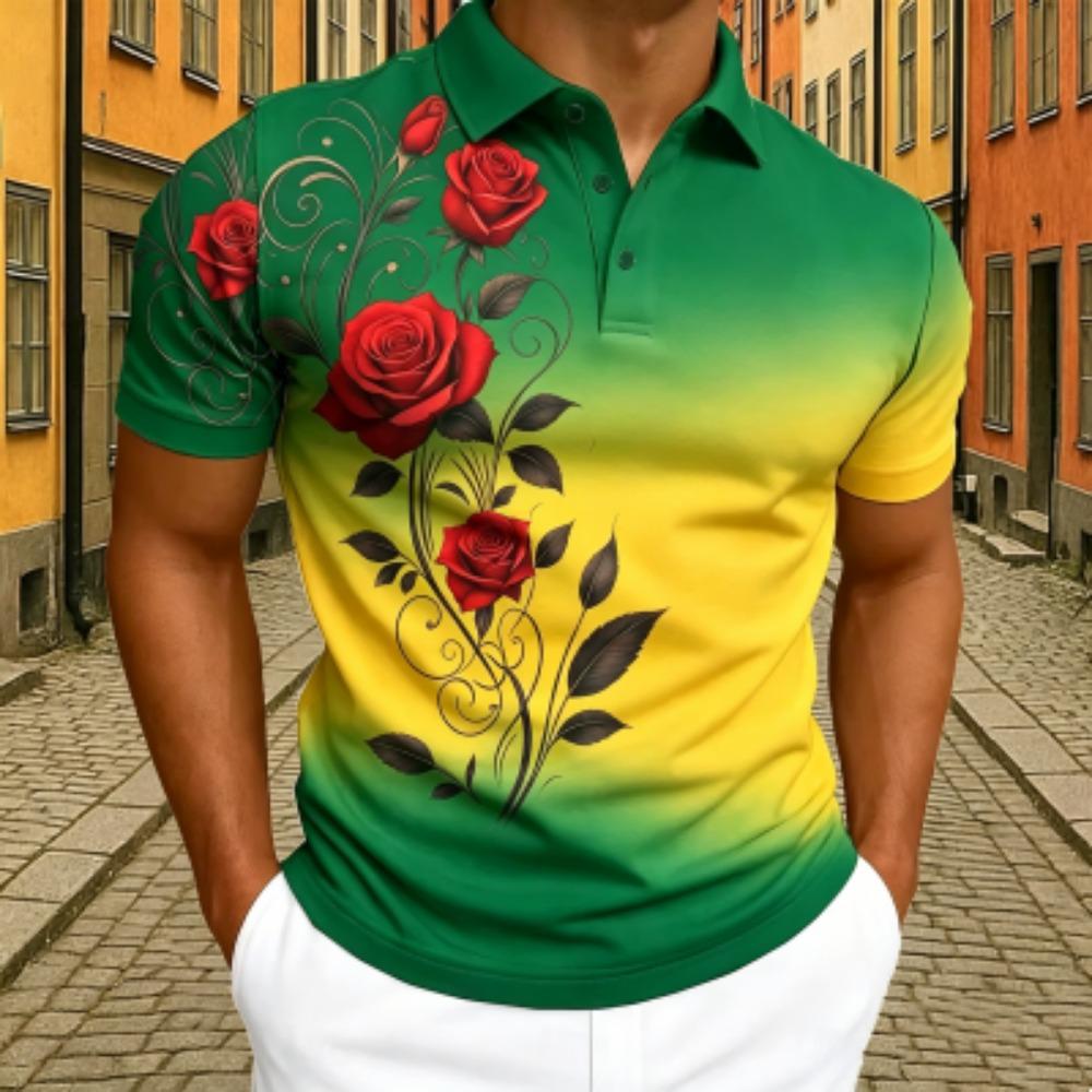 Polo Elegante da Uomo con Stampa Floreale Rosa T-shirt a Maniche Corte da Uomo per Esterno e Strada Top Estivo per la Casa Maglietta Casual Polo da Uomo e da Donna