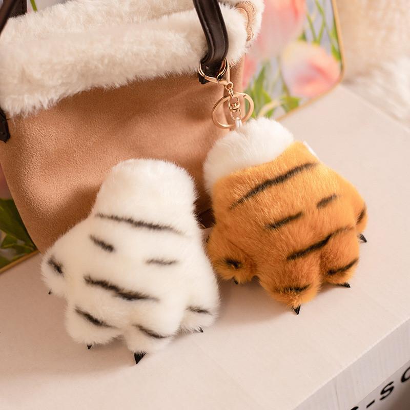 Charming White And Yellow Tiger Plush Keychain With Custom Design For Collectors