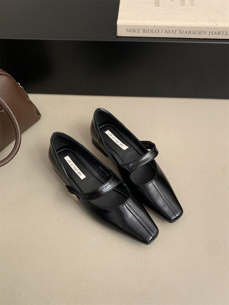 Foreign Style Small Square Head Shallow Mouth Single Shoes Women's Spring and Autumn New French Evening Breeze Retro Commuter Thick Heel 