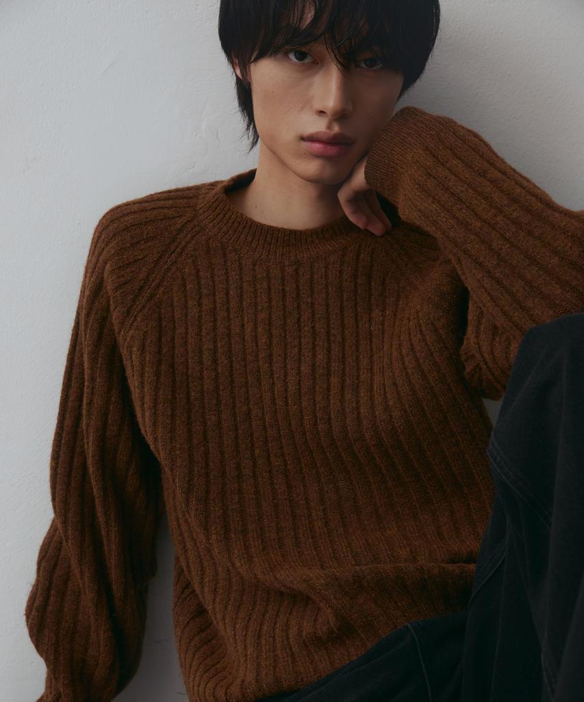 NODU Ribbed Raglan Diagonal Knit [Brown]