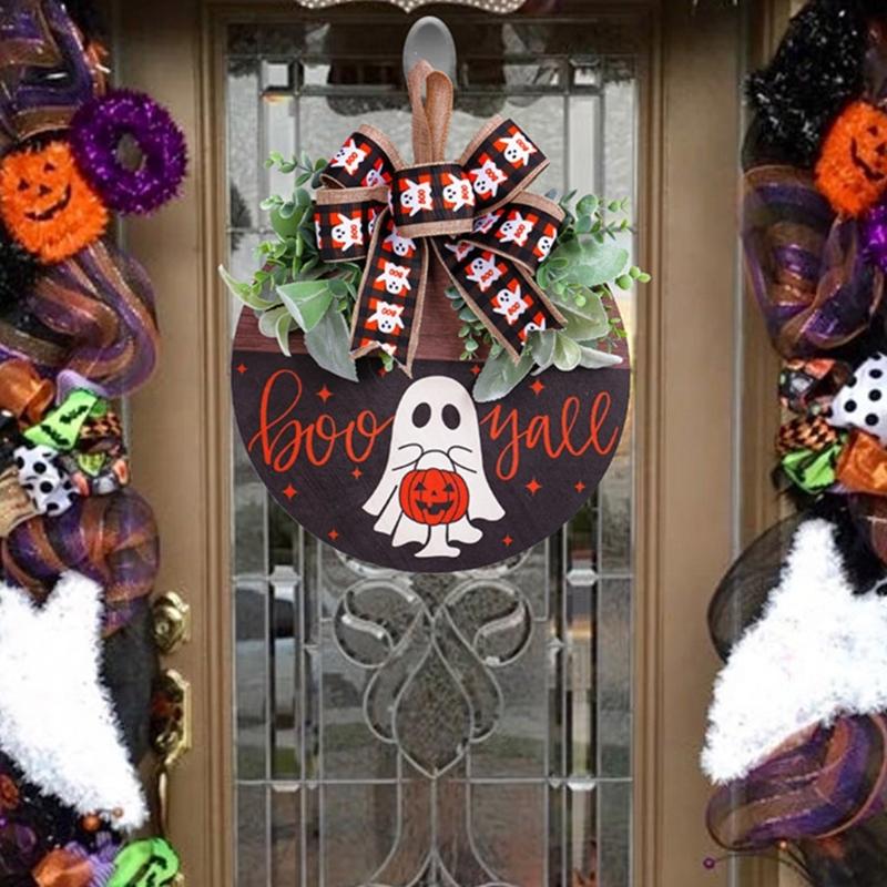 Handmade Wood Plaque Welcome Sign Stylish Indoor/Outdoor Wall Hanging for Halloween Enthusiasts Holiday Window display