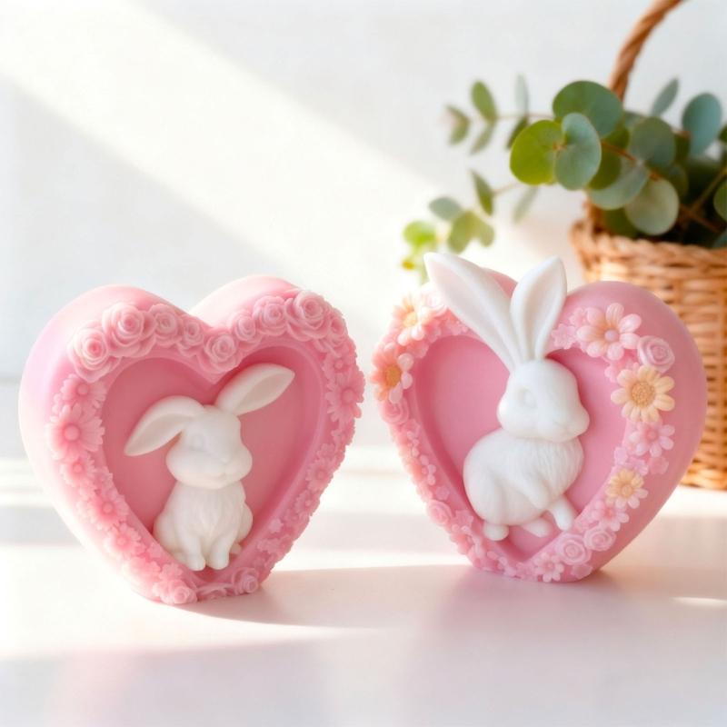 Heart Rabbit Silicone Molds for Candle Soap Chocolate Cake Decoration Multipurpose Silicone Candle Mould for Epoxy Resin