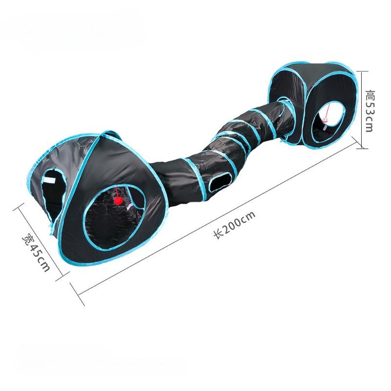 Blue Black Cat Tunnel Toy Foldable Play Tube Fun Pop-Up Hideaway Interactive Chase Game Durable Pet Playhouse for Indoor Kittens
