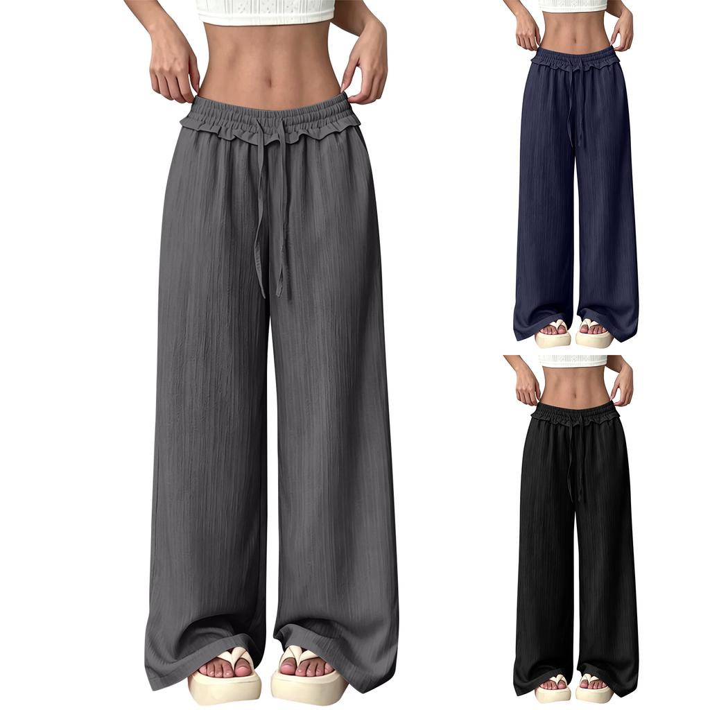 Women's Loose-fitting Wide-leg Pants, Casual Loose-fitting Pants, High-elastic Waistband, Long Pants With Pockets