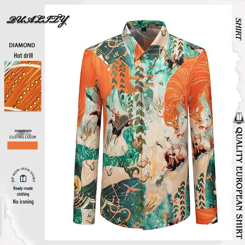 

Spring New European & American Men s Plus Size Hawaiian Casual Printed Shirt 3XL зелений