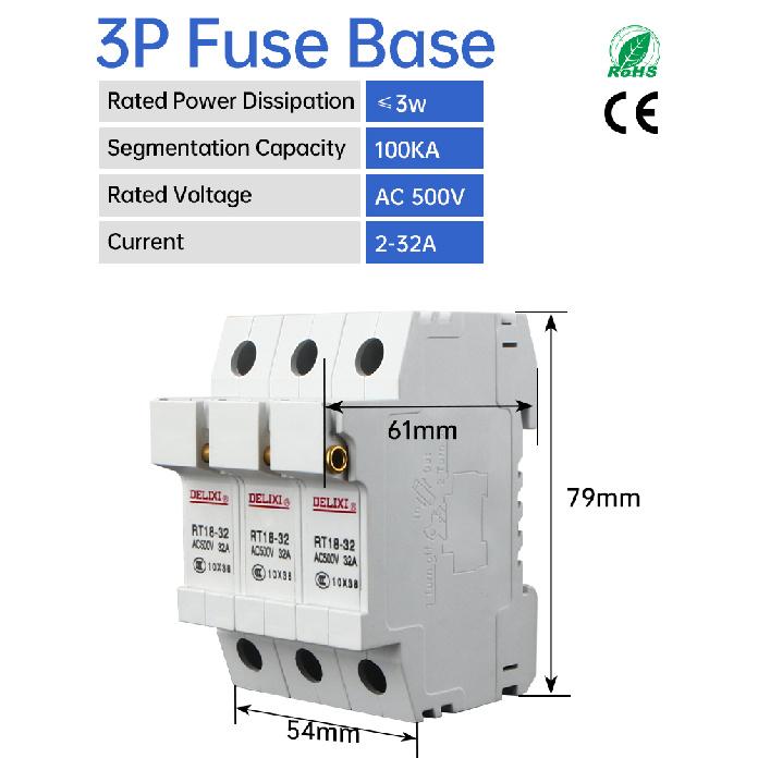Delixi RT18-32X Holder Indicator Light Rail Mounted10×38mm Fuse Base Circuit Protection 500V AC Industrial Grade Electrical Fuse Relays 5