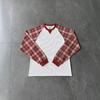DRIPX Toamnă Nouă Bluză Waffle cu Patchwork în Carouri, Mâneci Raglan și Gât Rotund, Largă, Retro, Tricou Unisex