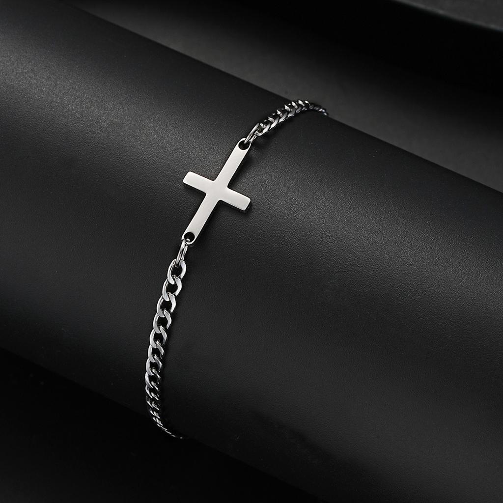 1 PIÈCE Bracelet chaîne cubaine pour homme avec bracelet croix réglable en acier inoxydable