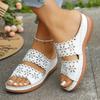 Thick-bottomed one-word slippers women's hollowed-out casual flowers large-size new slope heel cool slippers women's summer