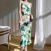 New Women's French Floral Mulberry Silk Satin V-Neck A-Line Camisole Dress - Slimming Summer Style