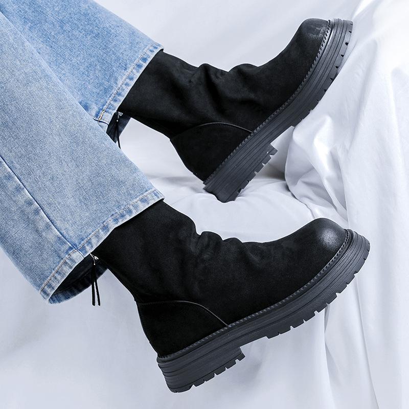 men's fashion punk rock high platform boots designer cow suede leather shoes cowboy long boot trendy motorcycle botas masculinas