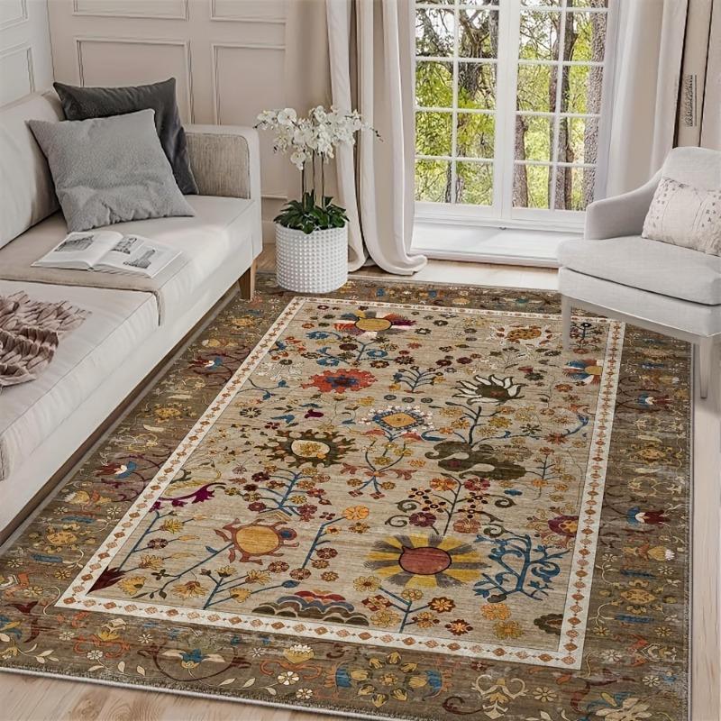 Persian Retro Style Living Room Bedroom Bed Soft Mat Washable Foldable Carpet Entry Door Mat Suitable for Living Room, Bedroom