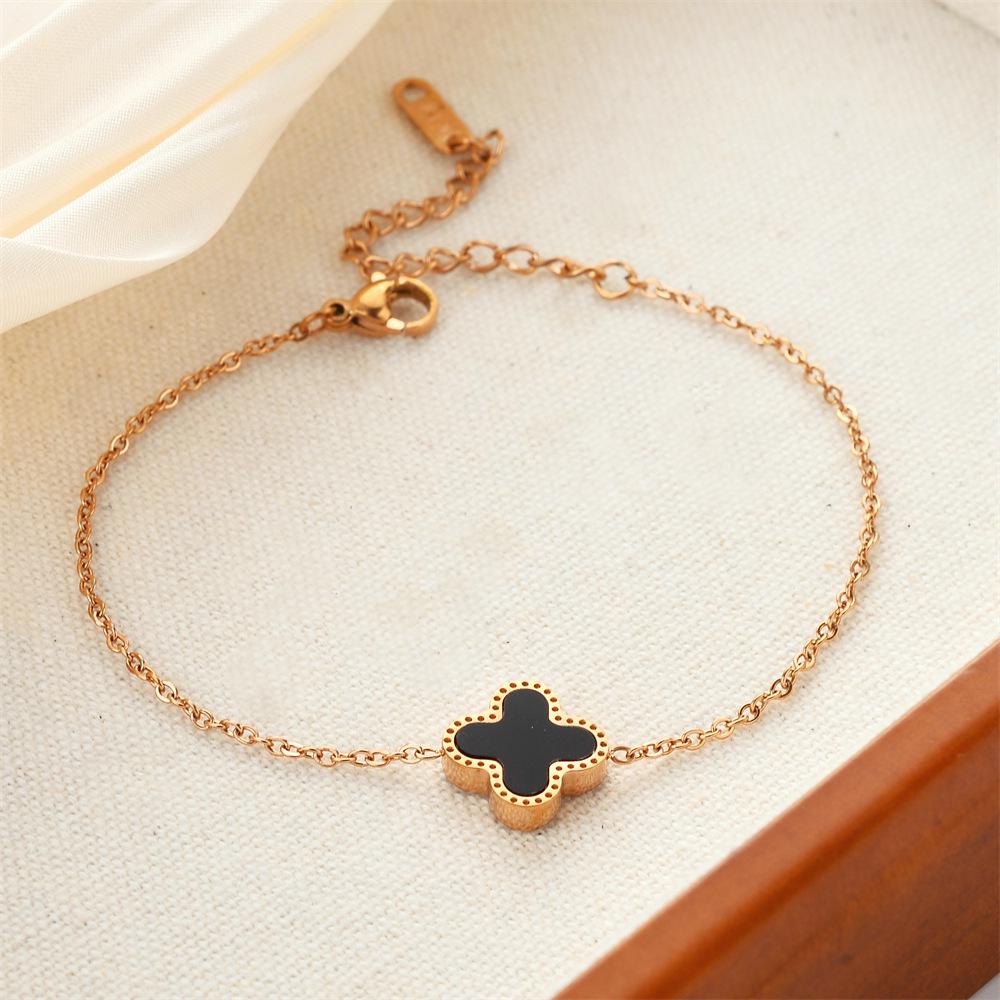 Korean Titanium Steel Four-Leaf Clover Bracelet - Women's Fashion, Versatile & Non-Fading Jewelry