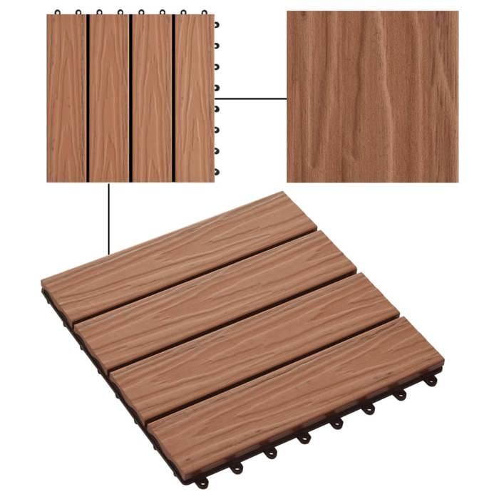 VidaXL 11x Carreau de Terrasse Relief WPC 30x30 cm 1 m² Marron Dalle de Jardin 45034