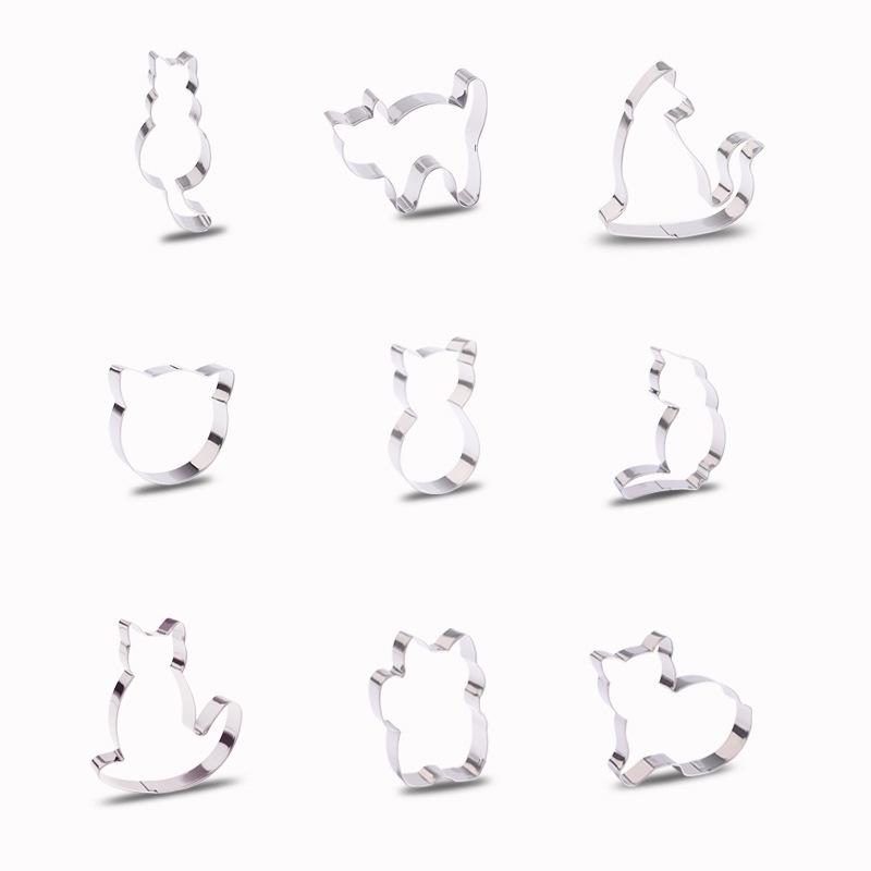 Stainless Steel Cat Cookie Cutter Set, 9-Piece DIY Embossed Baking Molds.