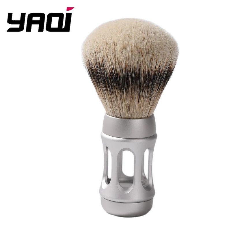 

YAQI Подставка 24 мм Матовая хромированная металлическая ручка Портативная легкая винтажная кисть для влажного бритья Кисть для бритья из барсучьего ворса Silvertip