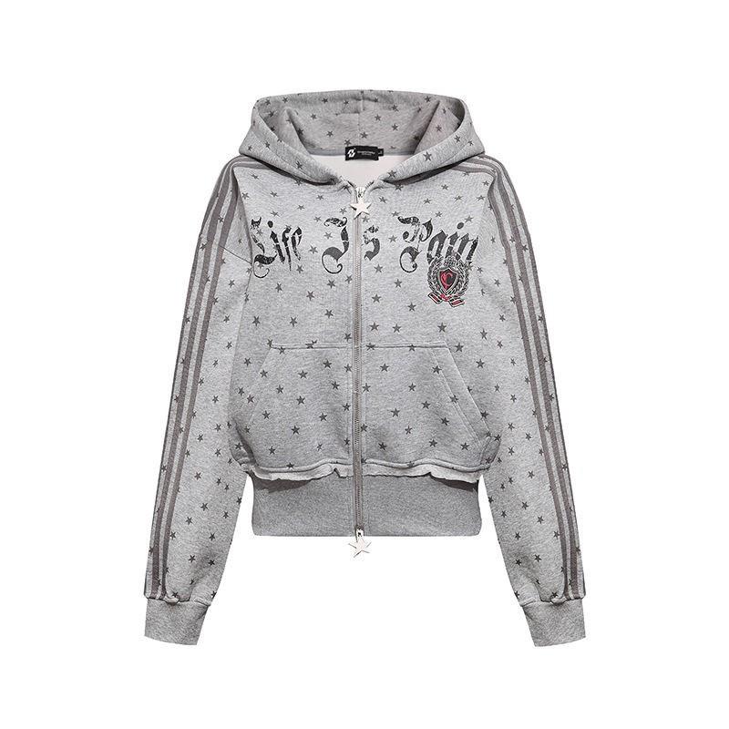 Womens Retro Star Print Raglan Hoodie 2026 Loose Casual Short Sweatshirt Coat