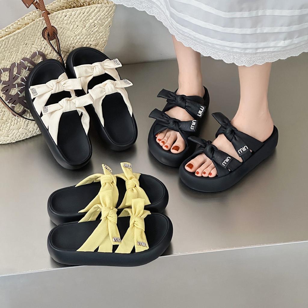 Fairy Wind Bow Wearing Cool Slippers Female 2025 Summer Korean Version Versatile Thick Bottom Open Toe Casual Sandals