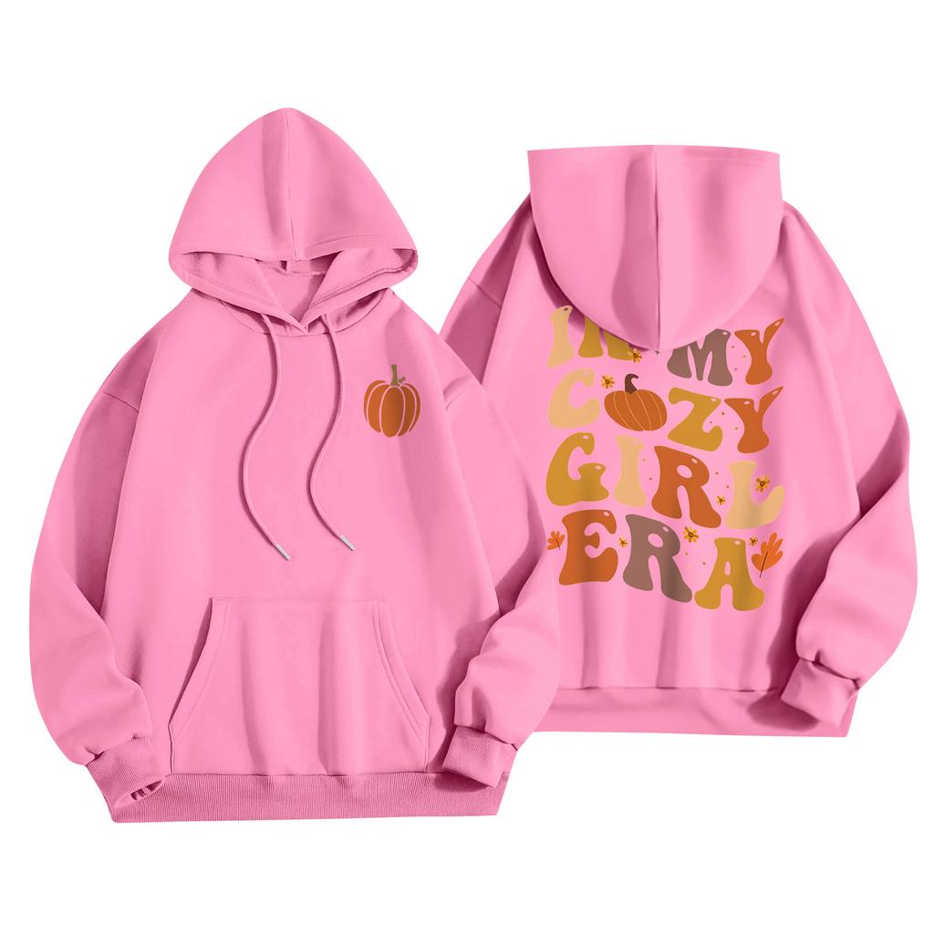 Dammode Lätt långärmad tröja för kvinnor med fickor Preppy grafisk hoodie