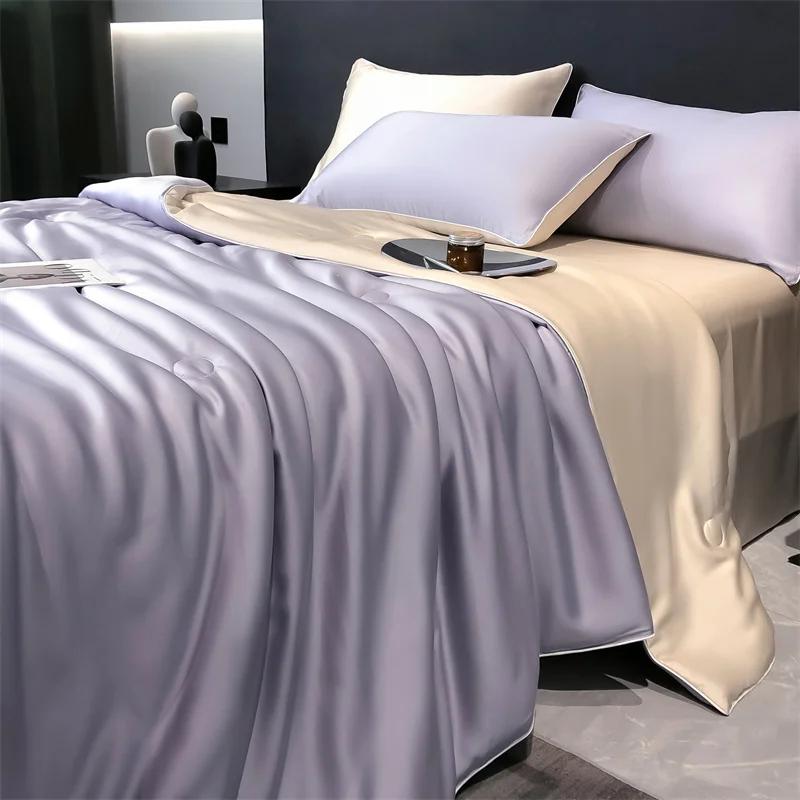 100% LYOCELL Silk Summer Quilt Solid Color Smooth Ice Cooling Comforter Silky Blanket Soft Cool Summer Blanket for Bed