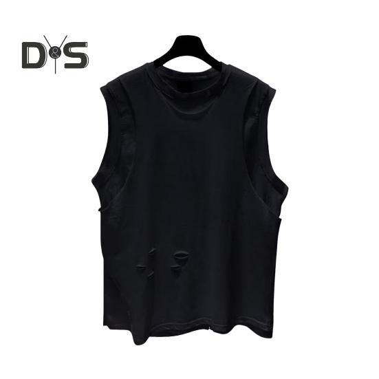 

Мужской летний повседневный жилет с круглым вырезом без рукавов, свободные топы на бретелях, однотонная футболка с рваными отверстиями, жилет в уличном стиле 3XL чёрный