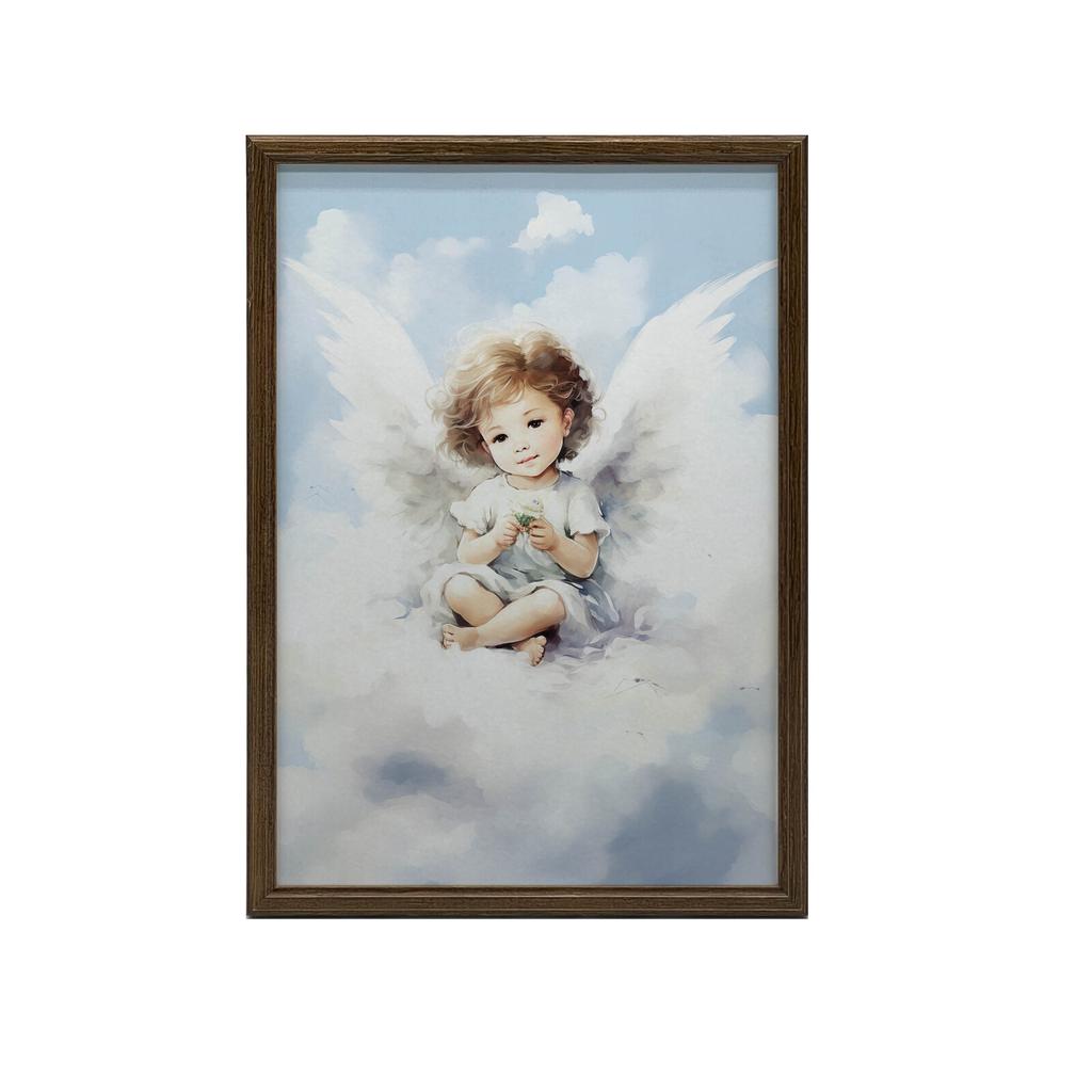 Charming Little Angel On a Cloud Charming Little Angel On a Cloud, 50X70 Cm, Light Oak Wooden Frame, Matte Paper 230 Gsm