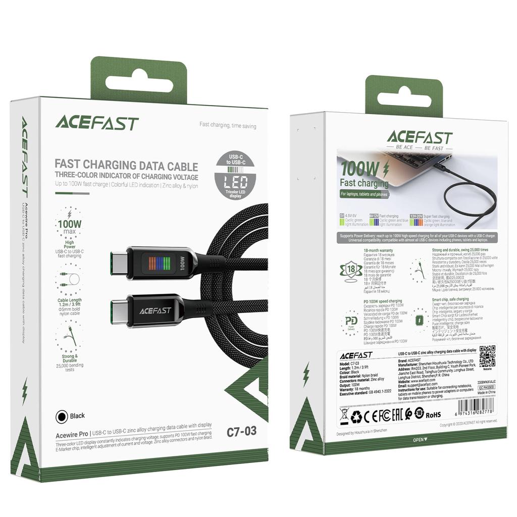 Kabel Acefast C7-03 Usb-C Usb-C 100W 1.2M Z Wyświetlaczem - Czarny