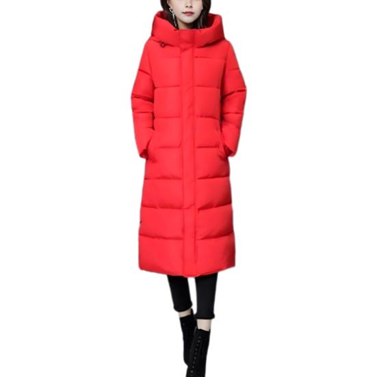 Winter Down Coat Thickened Padded Hooded Stand Collar Knee Length Pockets Zipper Closure Windproof Heat Retention Warm Daily Outwear Cotton Jacket