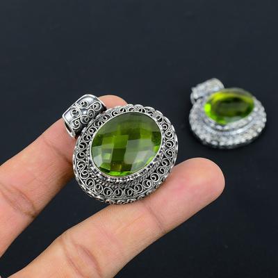 Doğal Peridot Taşı El Yapımı 925 Ayar Gümüş Hediye Kolye 1.51" R7P40