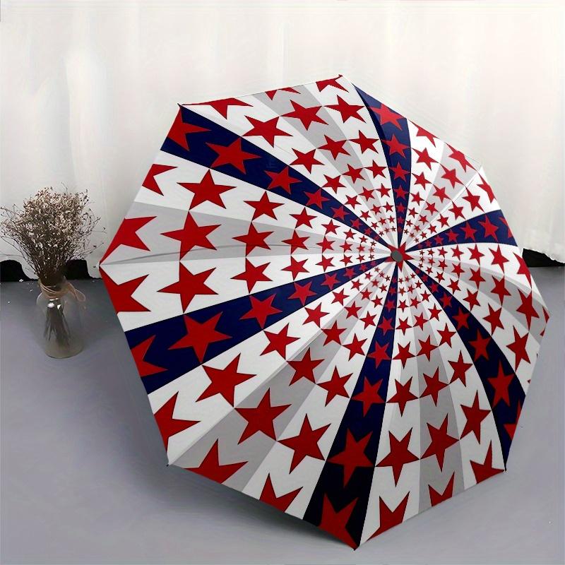 Starburst Pattern Automatic Folding Umbrella  8 Ribs, Durable Iron Frame, Bright Color Pattern Compact Travel Umbrella, Suitable for Outdoor