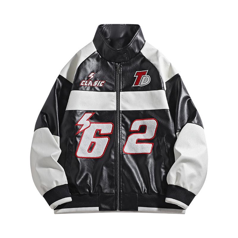 

2025 Новый Стиль Модная Куртка из ПУ Кожи Мужская и Повседневная Куртка Пилот Мотоциклетная Одежда Молодежная Куртка XL чёрный