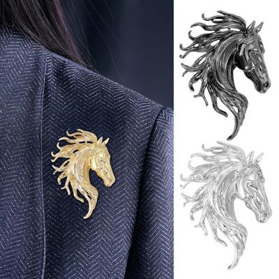 Brooch Pin Retro Style Horse Head Design Anti-oxidation Anti-rust Brooch Sweaters Hats Bags Fashion Accessory
