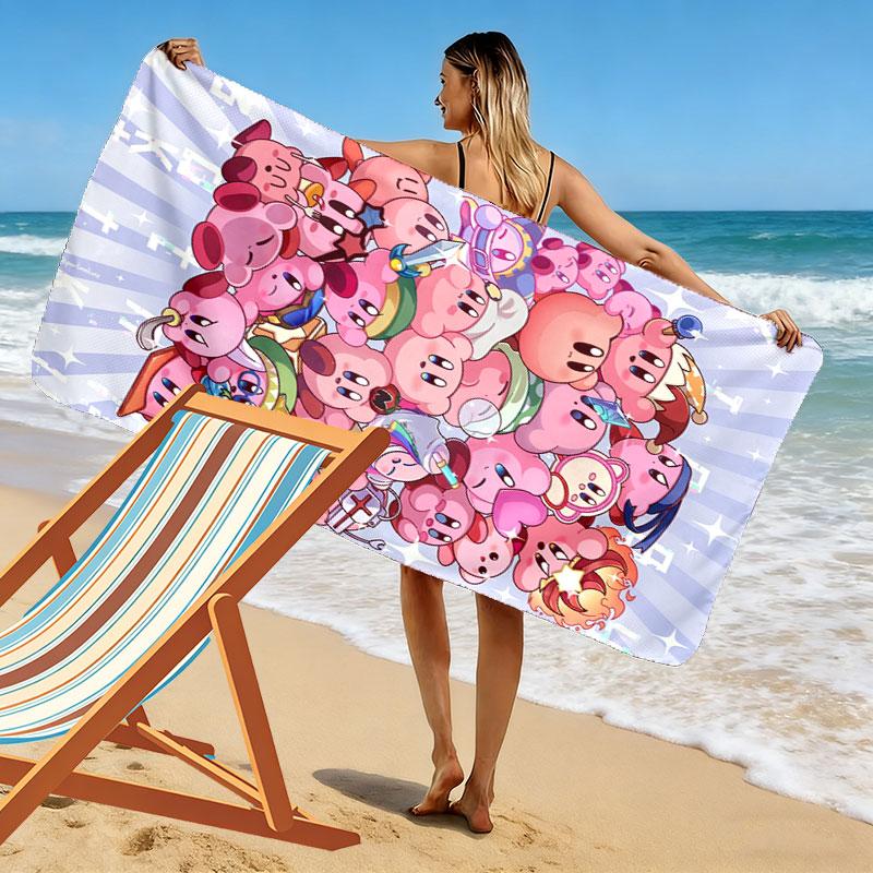 Kirby Pink Spirit Print Beach Towel, Large Soft Quick Dry Towel for Beach Camping Swimming