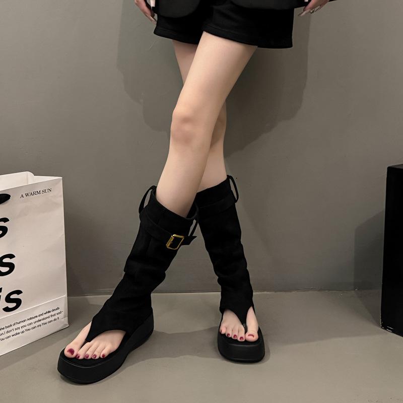 Internet celebrity summer boots clip toes flip-flops cool boots sandals women's 2025 new thick-soled heightening pile boots short boots