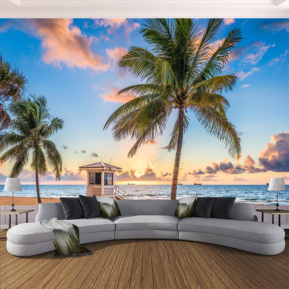 Beach Wall Murals Tropical Island Wallpaper Palm Tree Beach Sea Wallpaper Home Decor